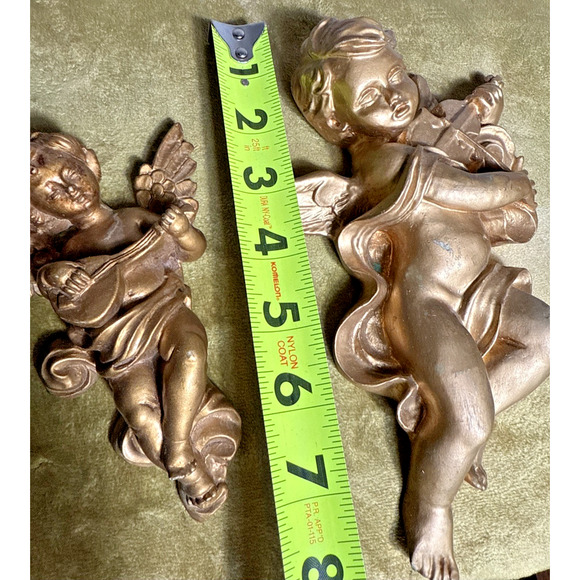 Cherub Angels Lot Wall Hanging Decor 7" Vintage Metallic Gold Hollywood Regency - Picture 3 of 9